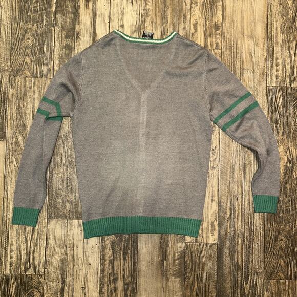 Wizarding World Harry Potter Slytherin crest patch Cardigan Green Gray M EUC - Picture 6 of 6